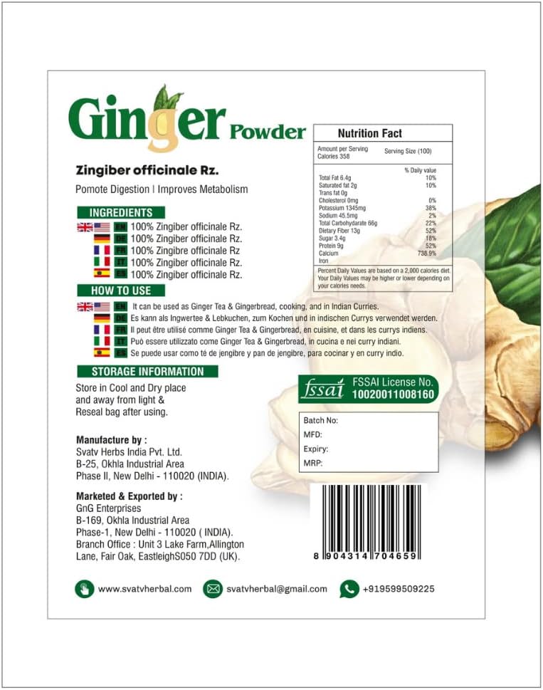 SVATV Ginger Powder (Zingiber officinale Roscoe) - 227g, 100% Natural for Immunity & Metabolism - Image 2